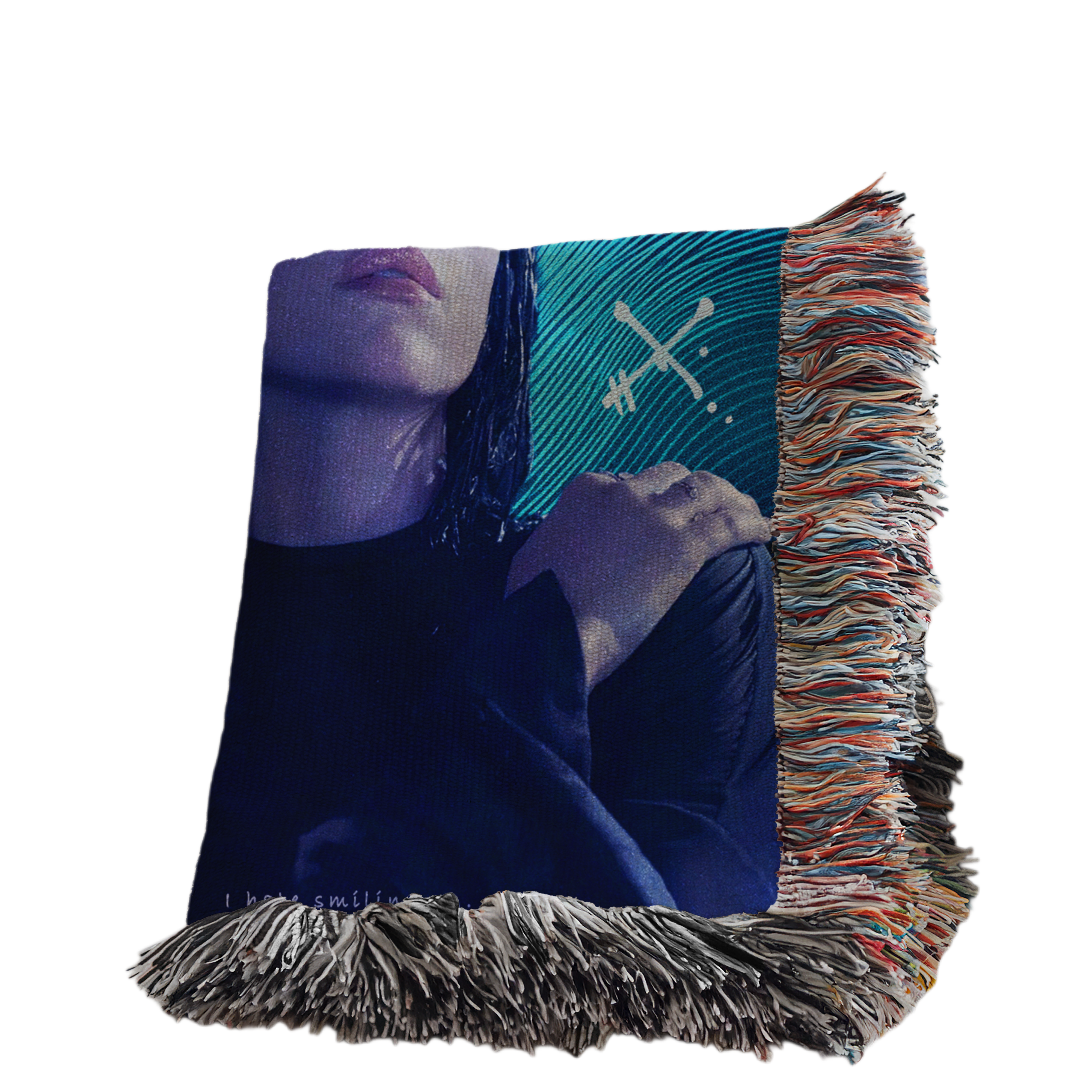 The image is a poster featuring a woman with a serious expression, surrounded by various other images.